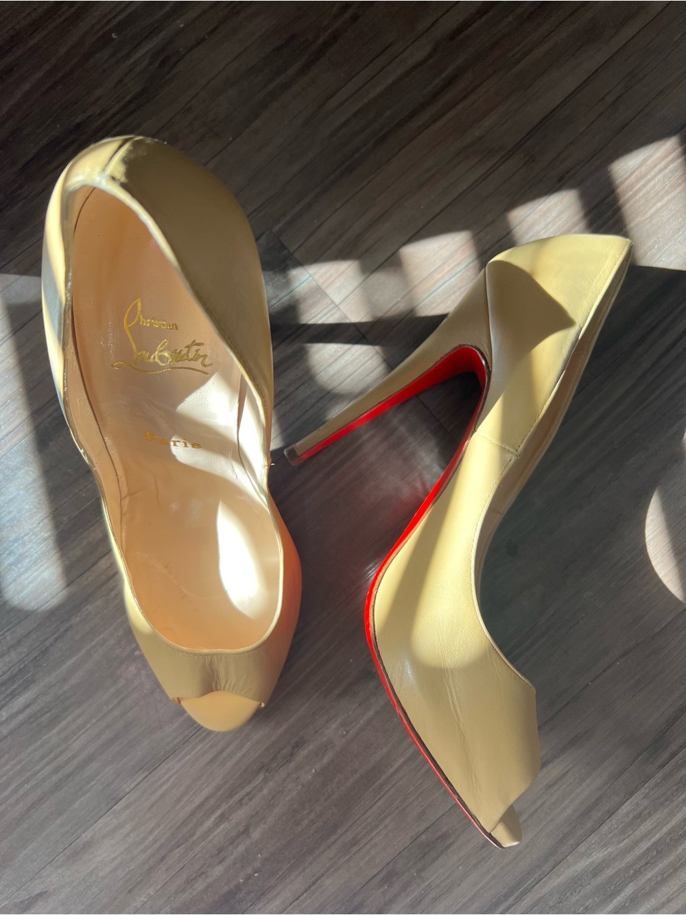 Vintage nude Christian Louboutin peep toe heels